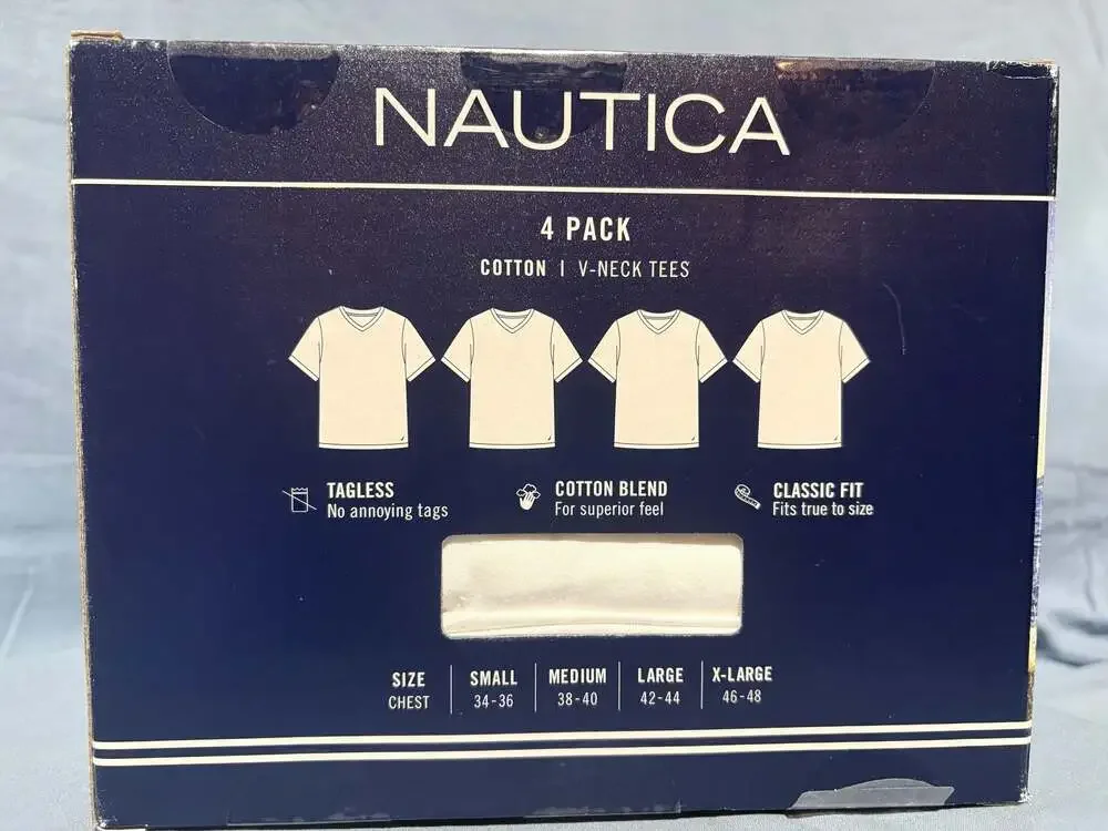 Nautica Men's 4-Pack Cotton V-Neck Undershirts White